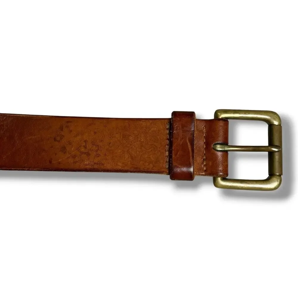 Vintage 90s Y2K Polo Ralph Lauren Italian Saddle Leather Belt Brown Brass Sz 34